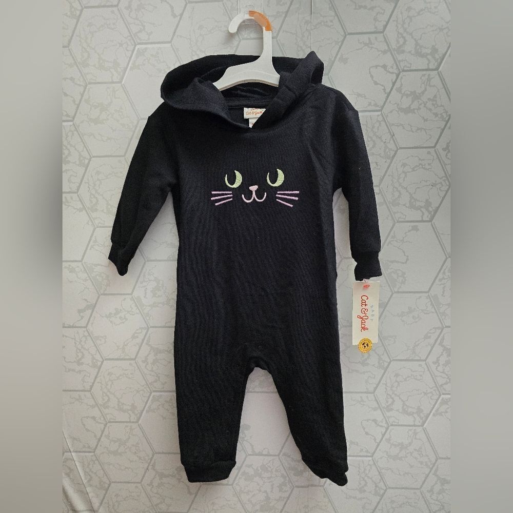 Nwt Baby Unisex Halloween Cat Hooded Black Romper by Cat & Jack
